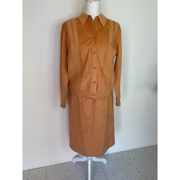 St.Croix Knits Skirt Set Womens Size 12 Wool Ultrasuede Cardigan Peach Toffee - Picture 12 of 15